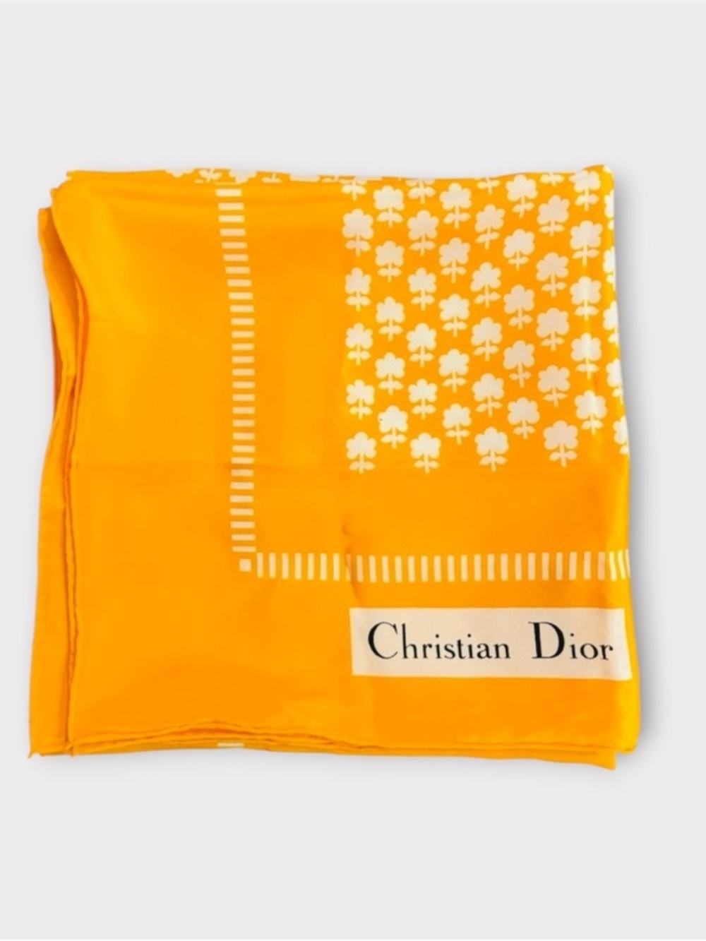 CHRISTIAN DIOR Rare Vintage Christian Dior Golden Silk Scarf 32” Paris Made